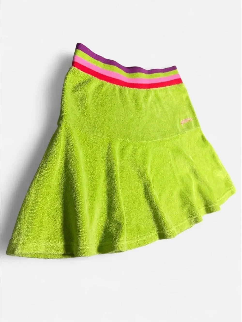 Rare Y2K Guess Jeans Girls Medium 7/8 Neon Lime Terry Mini Skirt